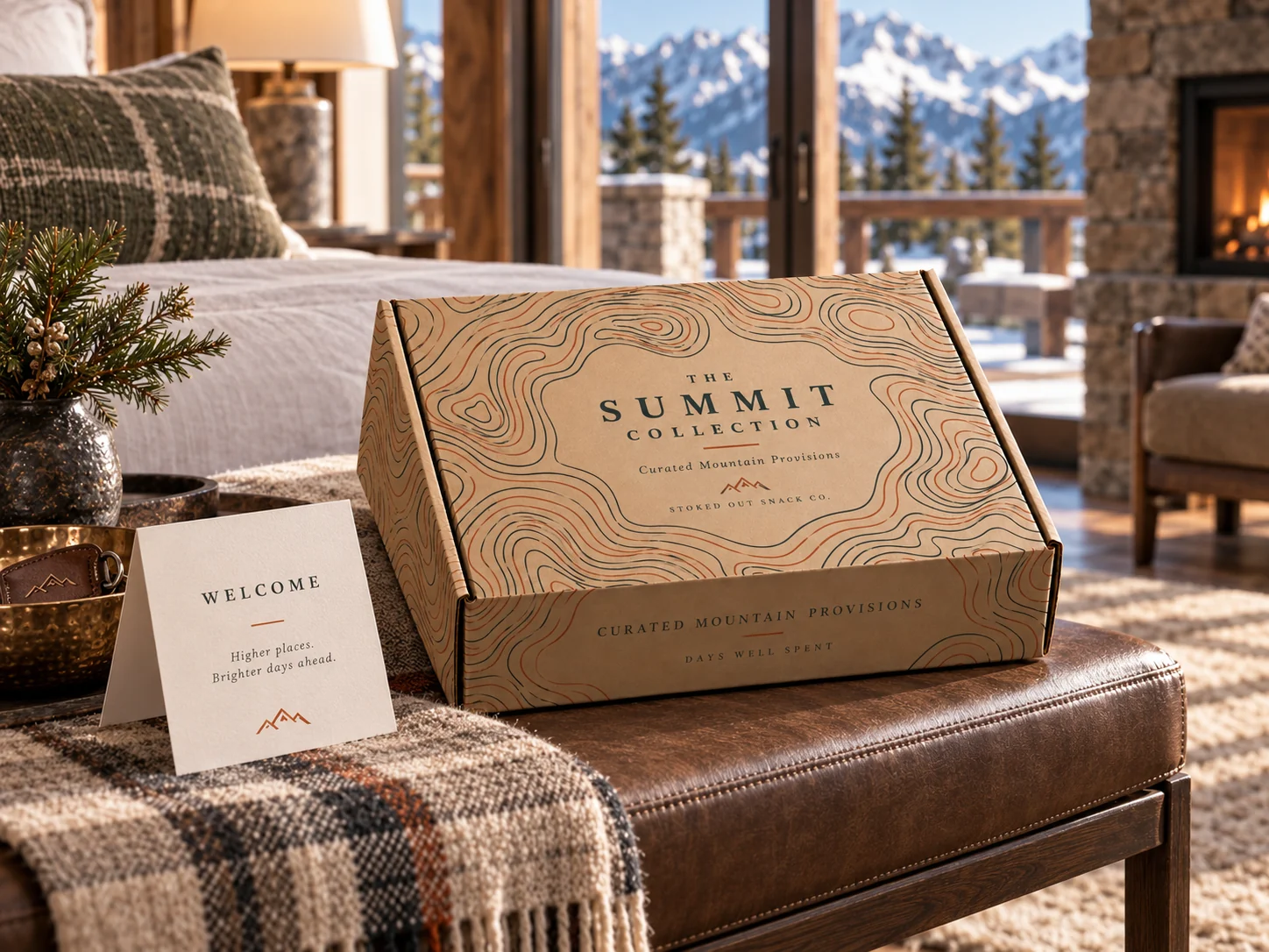 Summit Collection welcome box waiting in a mountain residence