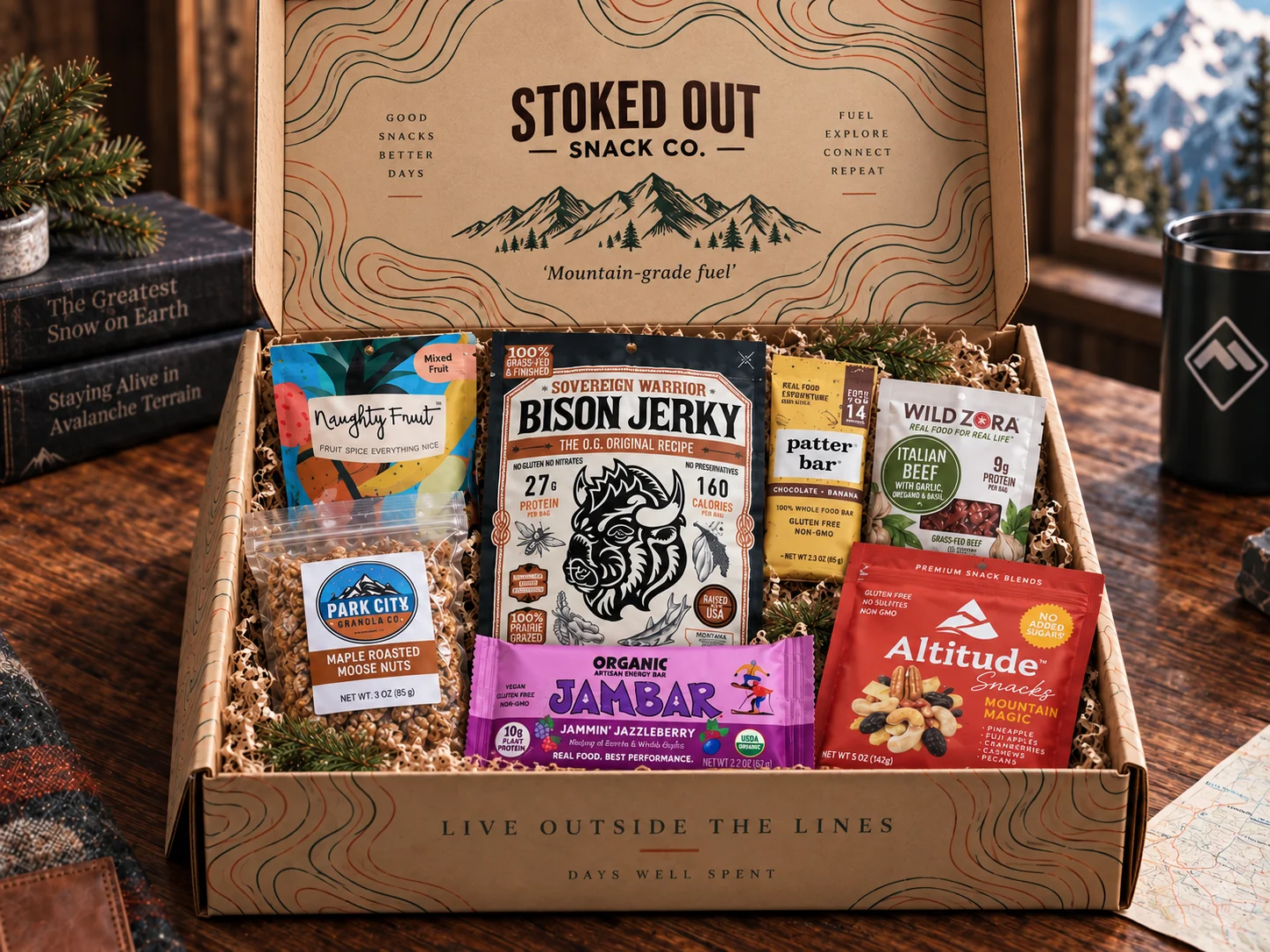 Open Summit Collection box filled with premium individually packaged mountain provisions
